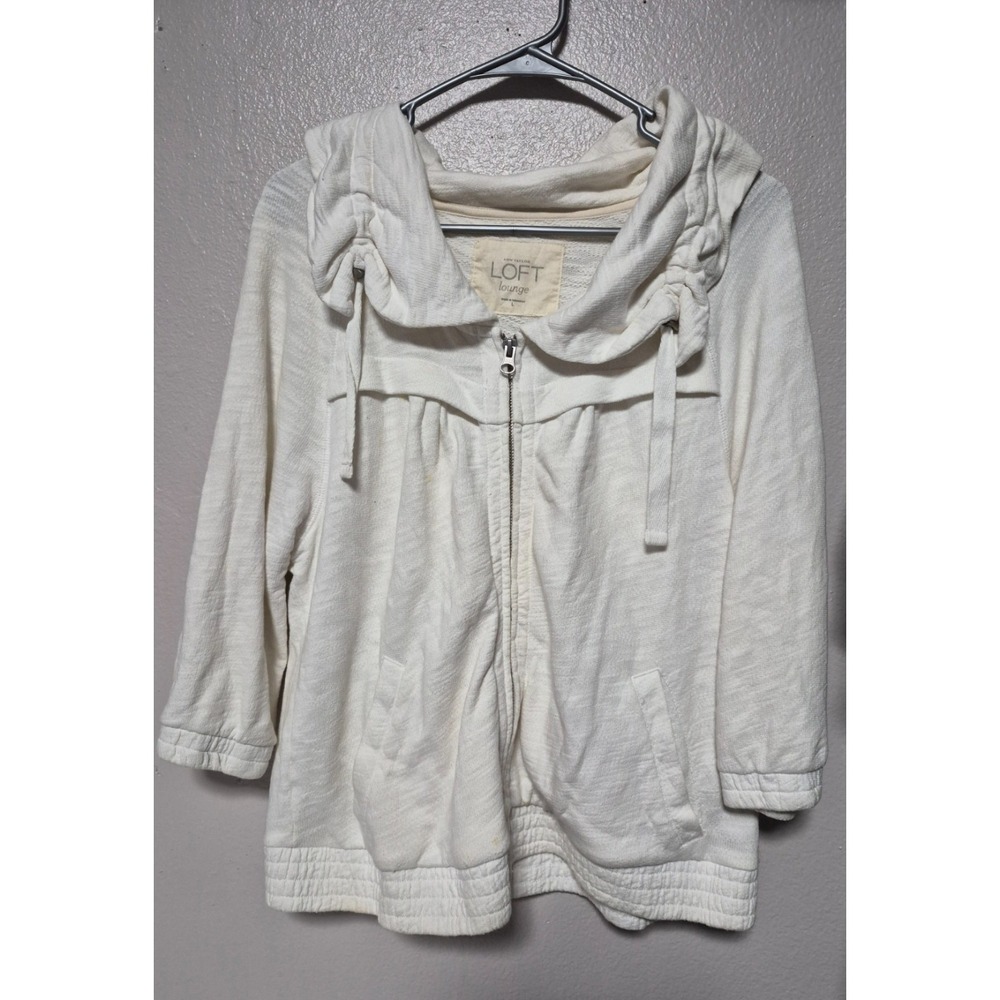 Ann Taylor Loft Lounge Jacket Womens Large White Cotton Zip Up Lightweight L